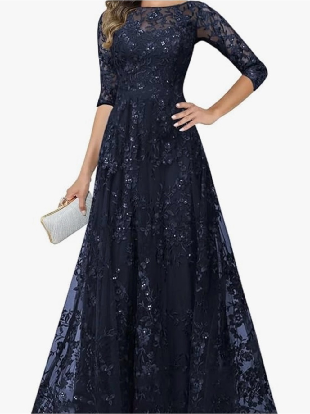 NEW.  Elegant Navy Lace A-Line Evening Dress  - size 16